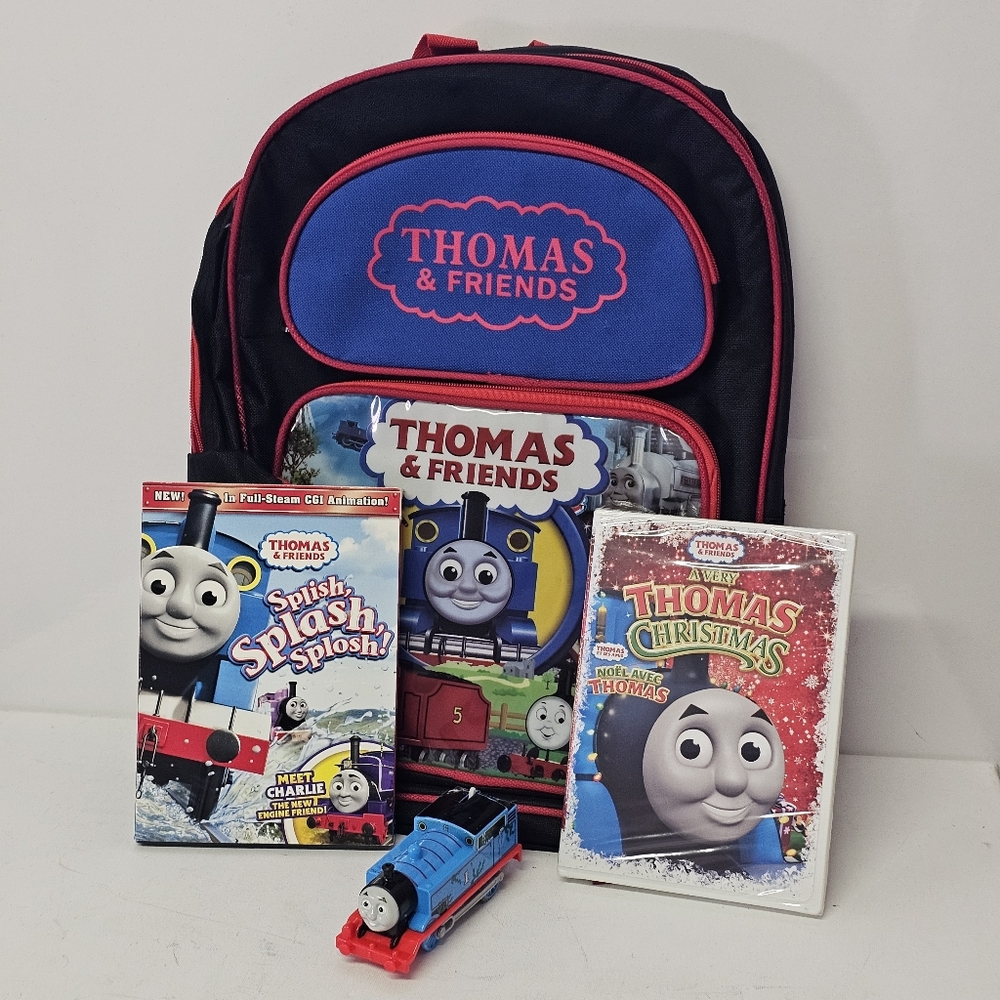 Thomas & Friends Backpack Lot w/ 2 DVDs & Thomas Toy Train